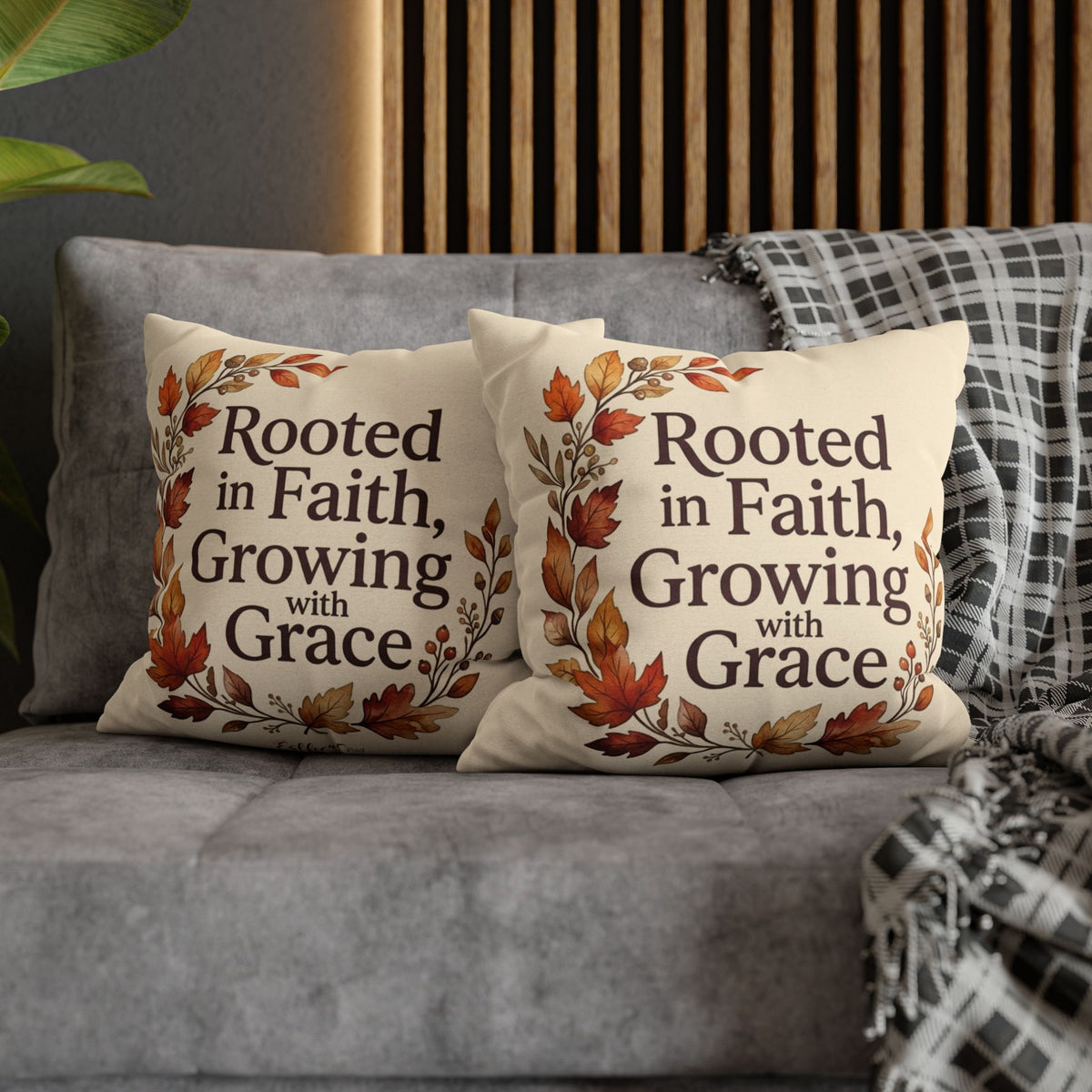 Faith Pillow - "Rooted in Faith, Growing with Grace" Fall Decorative Throw Pillowcase