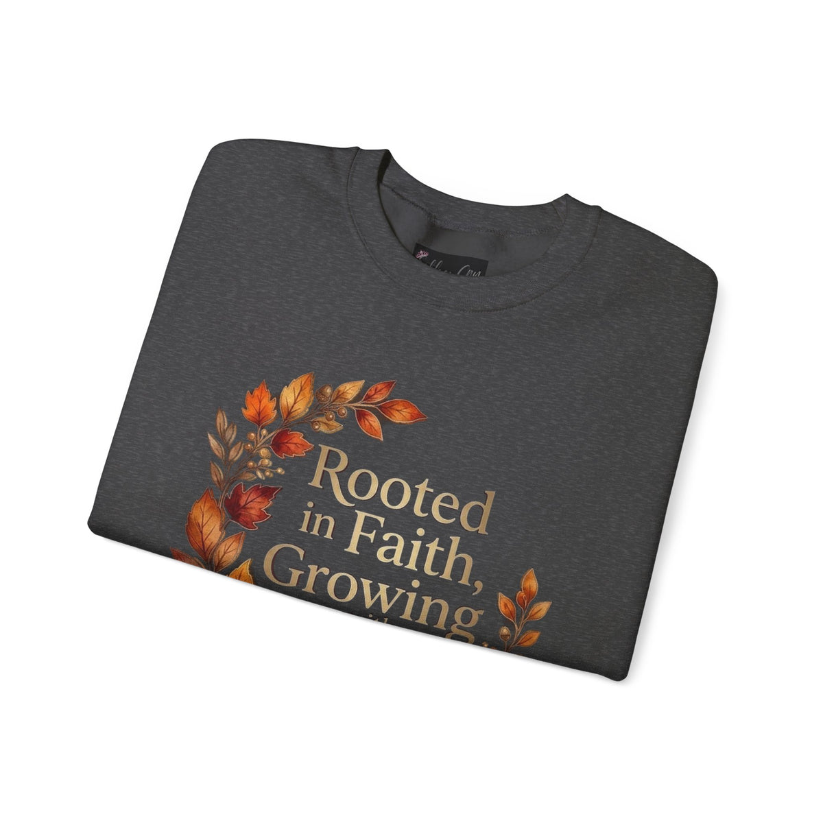 Faith-Inspired Crewneck Sweatshirt — "Rooted in Faith, Growing with Grace" Autumn Wreath