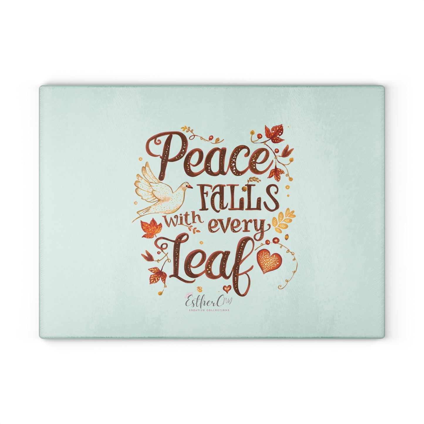 Glass Cutting Board - "Peace Falls With Every Leaf" Autumn Decorative Kitchen Board