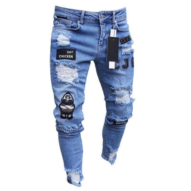 Jeans ajustados con rotos elásticos para hombres