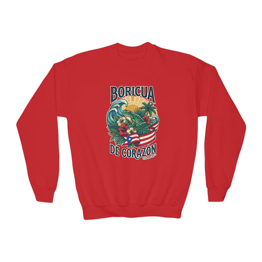 Youth Crewneck Sweatshirt — "Boricua de Corazón / La Isla en Mi Corazón" Puerto Rican Pride Pullover