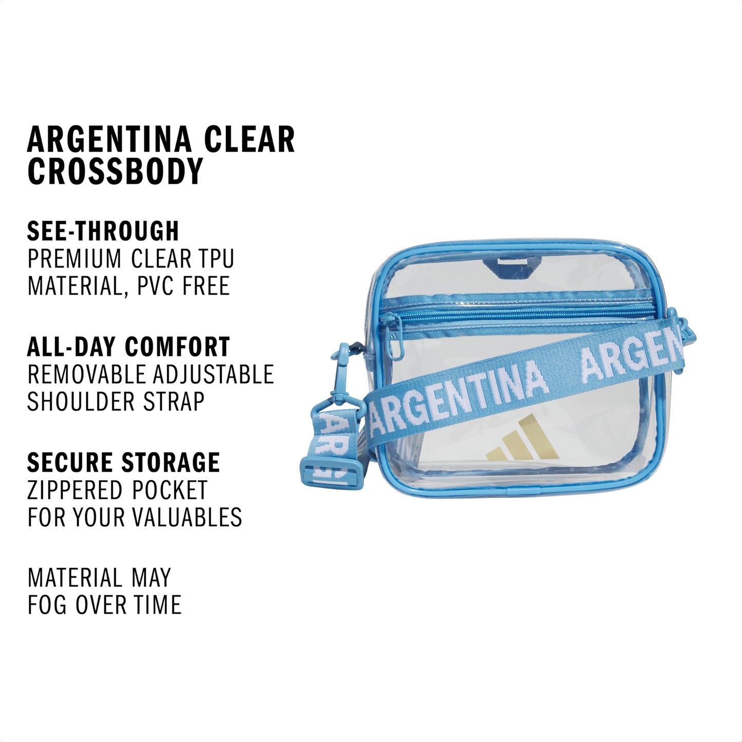 adidas Clear Stadium Bag – Small Transparent Crossbody, 4L, Argentina, OSFA