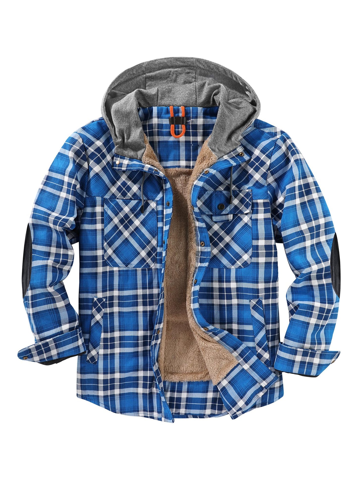 Eisctnd Fleece Sherpa Lined Plaid Flannel Hooded Fleece Lined Men Jacket Casual Button Down Shirt(HoodedBlue-L)