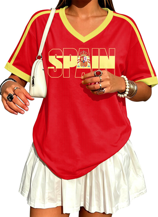 Soccer Cup 2026 Shirts for Women Oversized Mexico Jersey Spain Jerseys Y2K V Neck Soccer Fan Tops