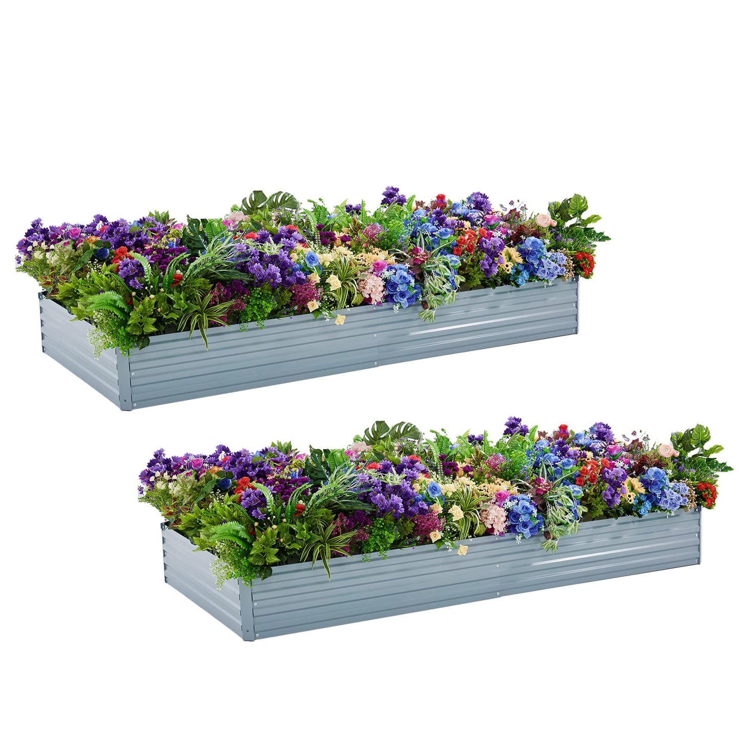 Meberam Metal Raised Garden Bed Kit 2PCS Set 6x3x1ft Outdoor Bottomless Galvanized Elevated Plant Box for Vegetable Flower, Grey