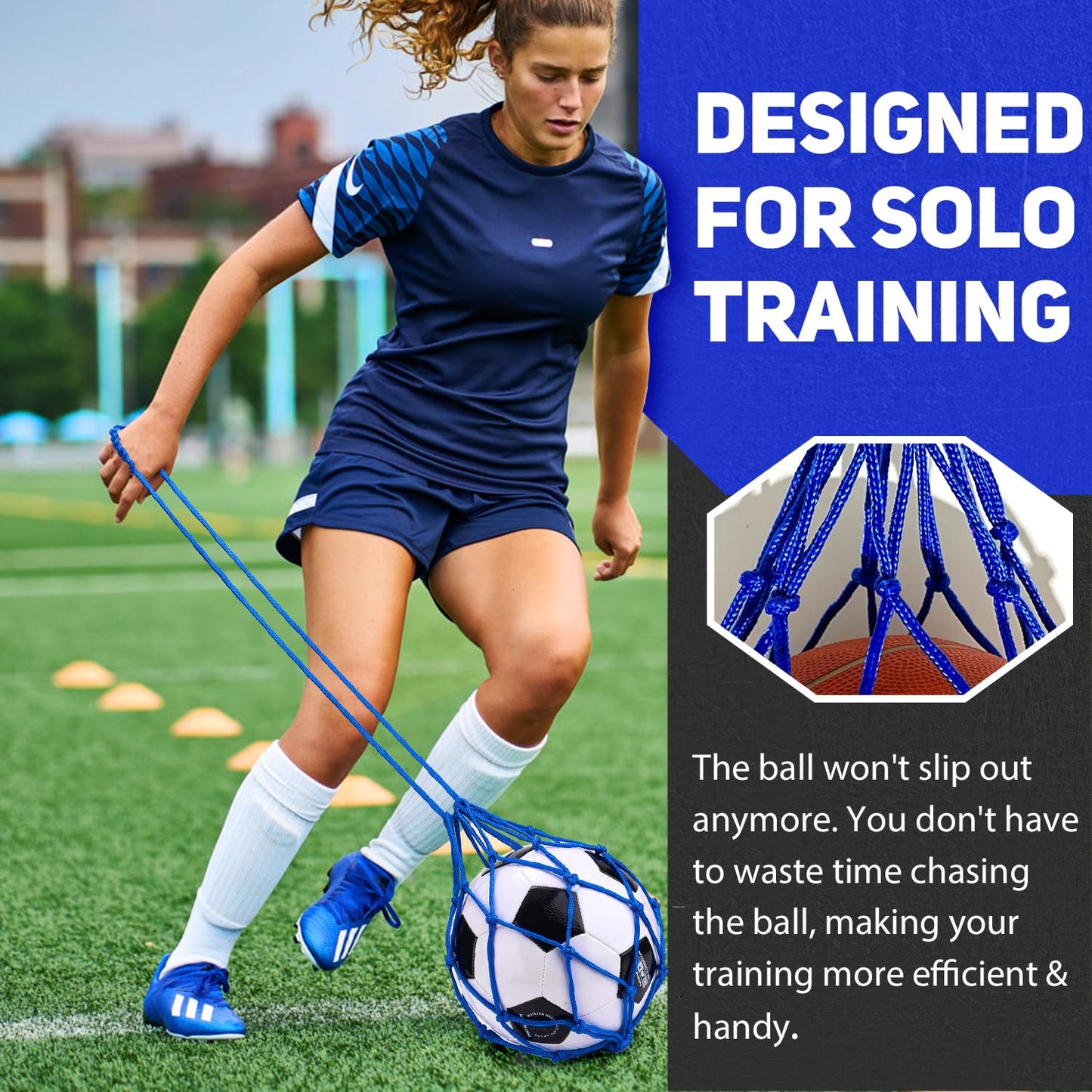 TOBWOLF 2PCS Football Kick Trainer Soccer Ball Net Kicker, Fits Ball Size 3, 4, 5, Solo Soccer Kick Practice Training Aid Soccers Return Trainer Net Football Trainers Juggling Nets for Youth Adults