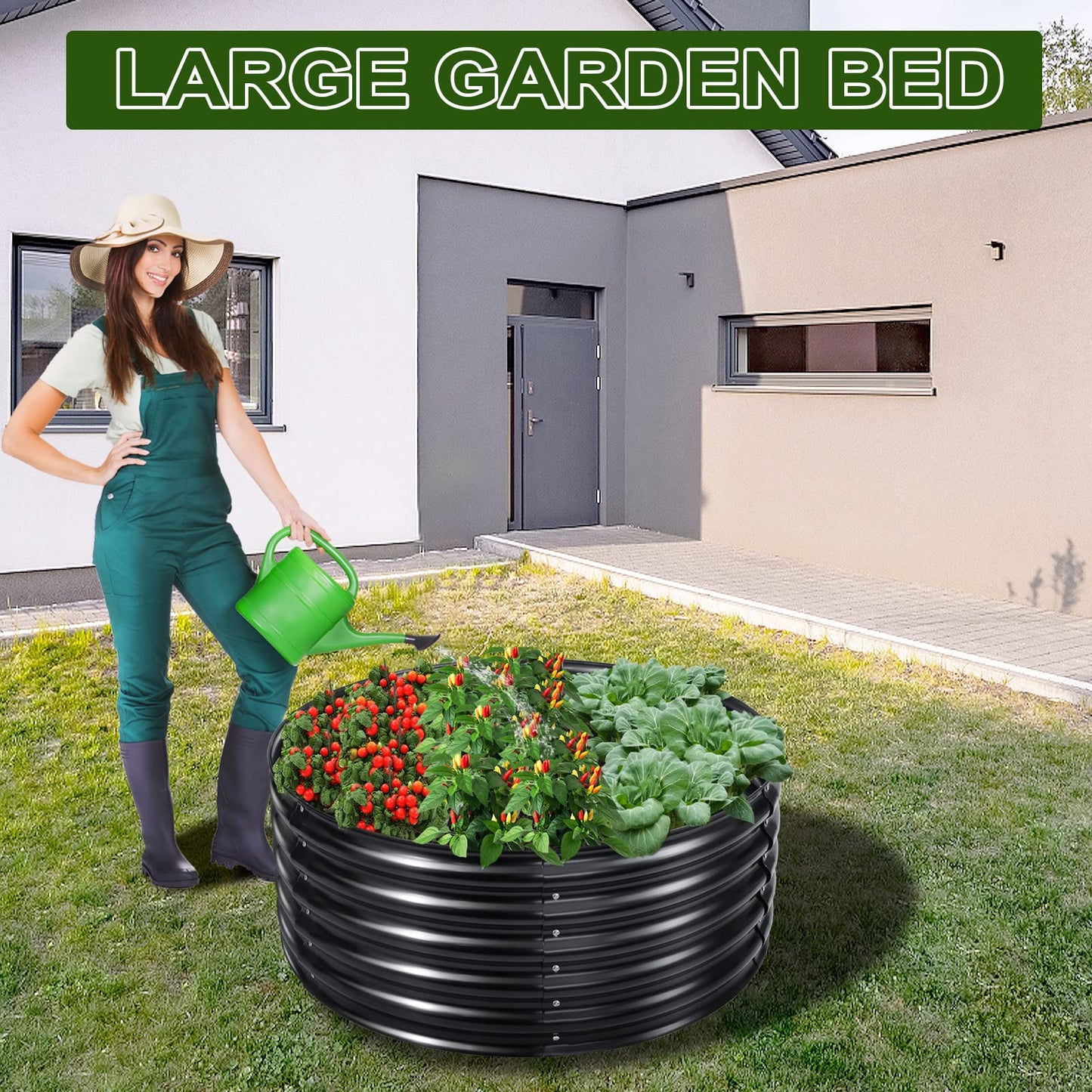 EDOSTORY 17" Tall, 42" Round Metal Raised Bed Garden Bed Kit, Galvanized Planter Raised Garden Boxes Outdoor, Large Metal Raised Garden Beds for Vegetables, Flowers, Herbs