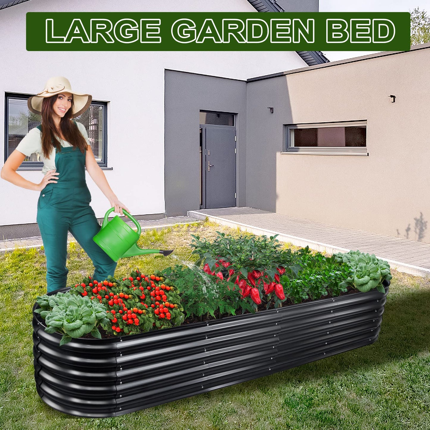 EDOSTORY 8x2x1.4ft Metal Raised Bed Garden Bed Kit, 17" Tall Galvanized Planter Raised Garden Boxes Outdoor, Large Metal Raised Garden Beds for Vegetables, Flowers, Herbs