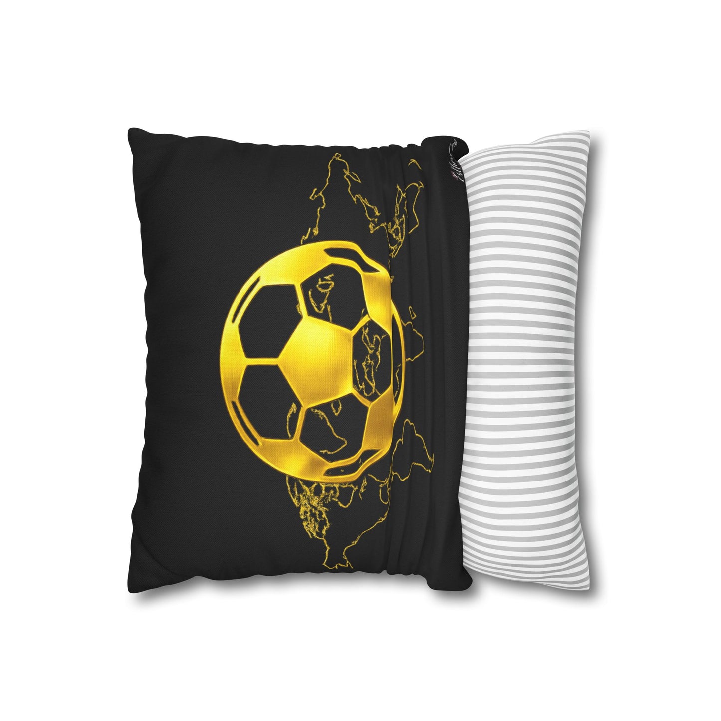 Gold Soccer Ball Pillowcase – World Map Football Accent Cushion Cover
