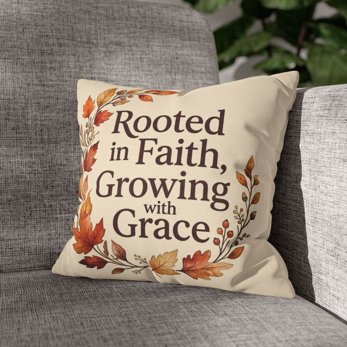 Faith Pillow - "Rooted in Faith, Growing with Grace" Fall Decorative Throw Pillowcase