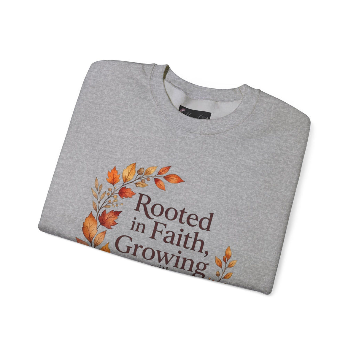Faith-Inspired Crewneck Sweatshirt — "Rooted in Faith, Growing with Grace" Autumn Wreath