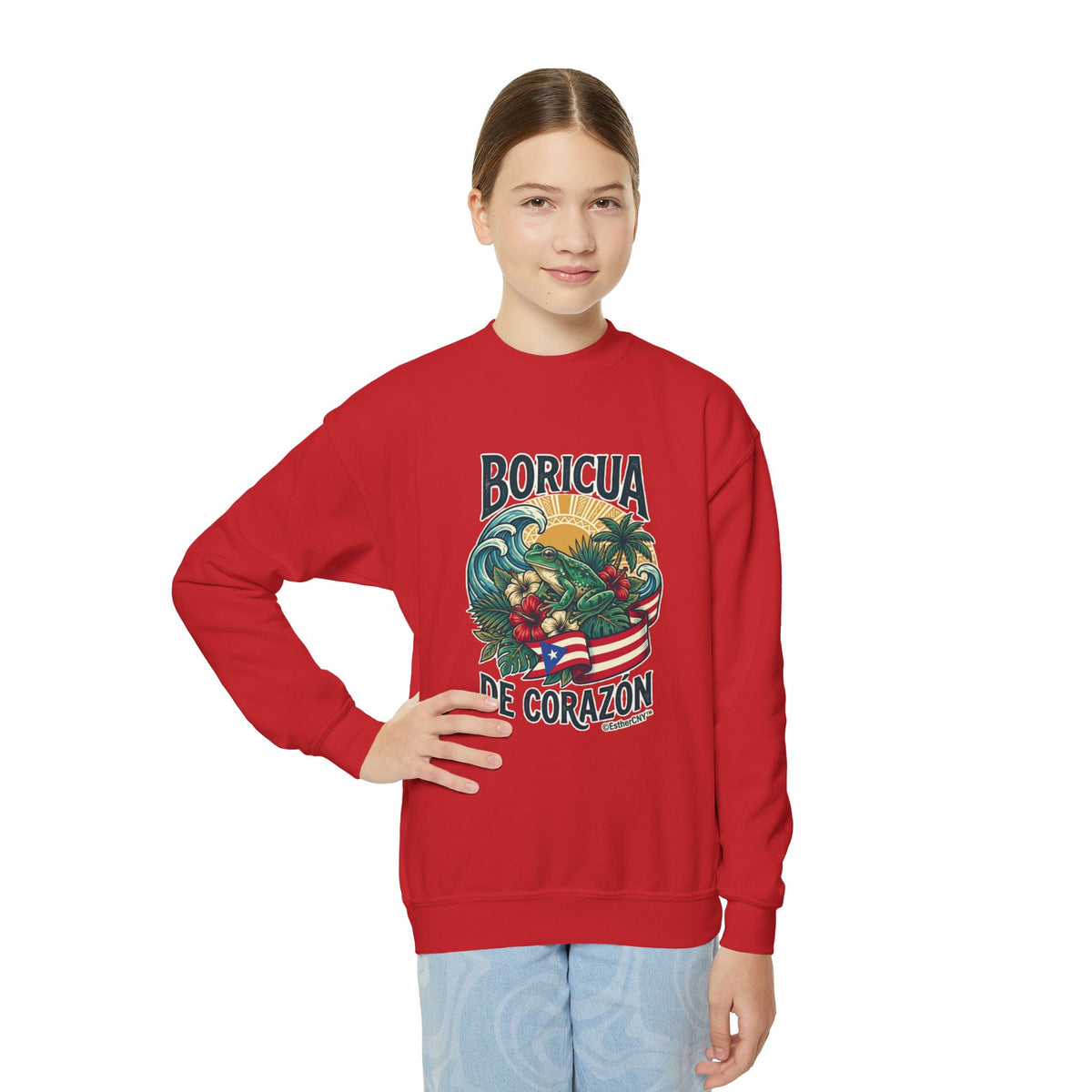 Youth Crewneck Sweatshirt — "Boricua de Corazón / La Isla en Mi Corazón" Puerto Rican Pride Pullover