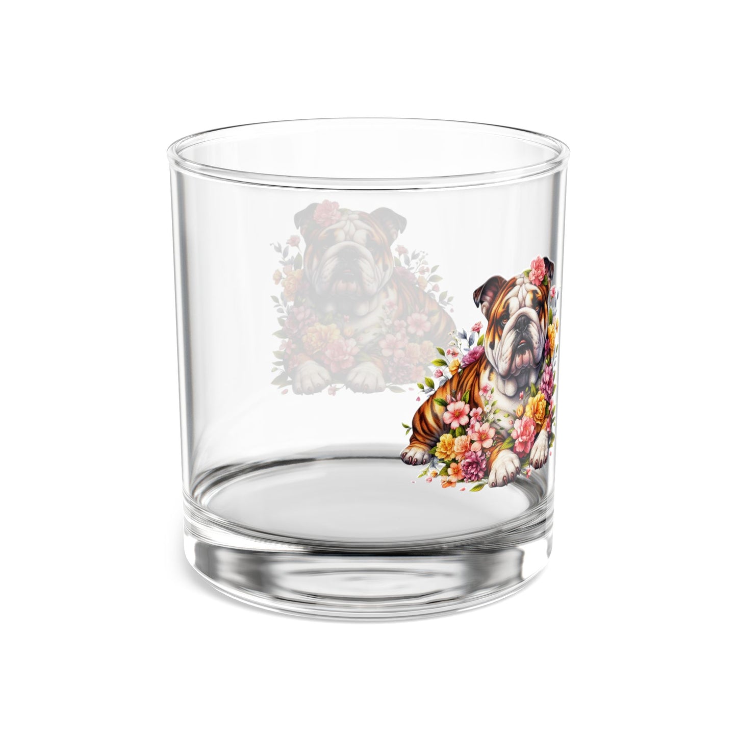 Bulldog Floral Rocks Glass - 10oz Decorative Drinking Tumbler