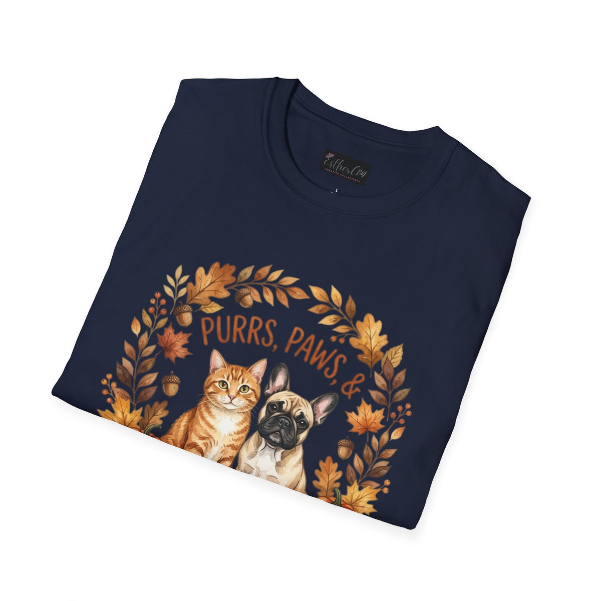 Purrs, Paws & Pumpkin Spice T-Shirt — Fall Cat & Dog Autumn Tee