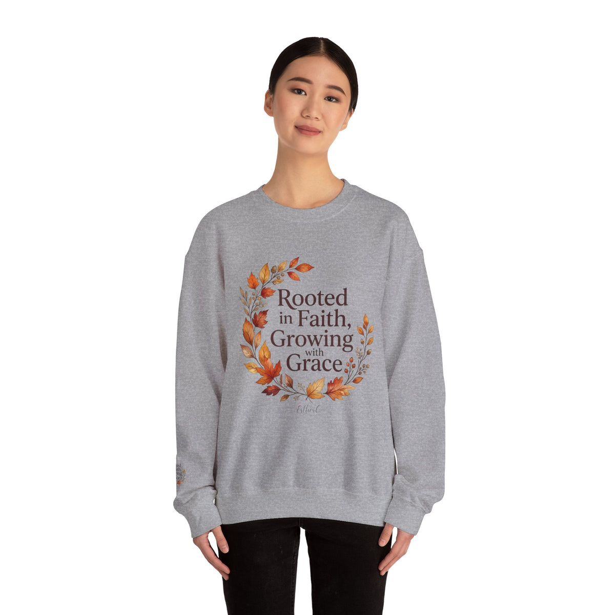 Faith-Inspired Crewneck Sweatshirt — "Rooted in Faith, Growing with Grace" Autumn Wreath
