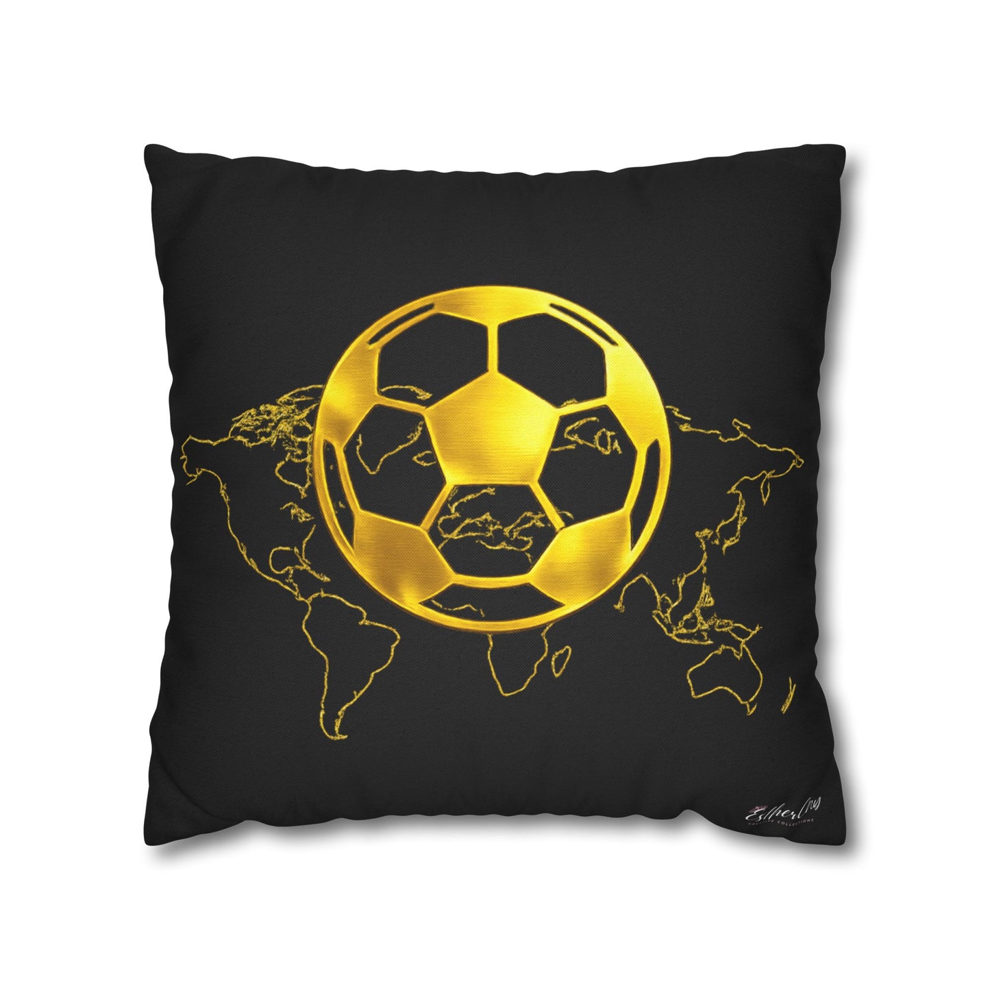 Gold Soccer Ball Pillowcase – World Map Football Accent Cushion Cover