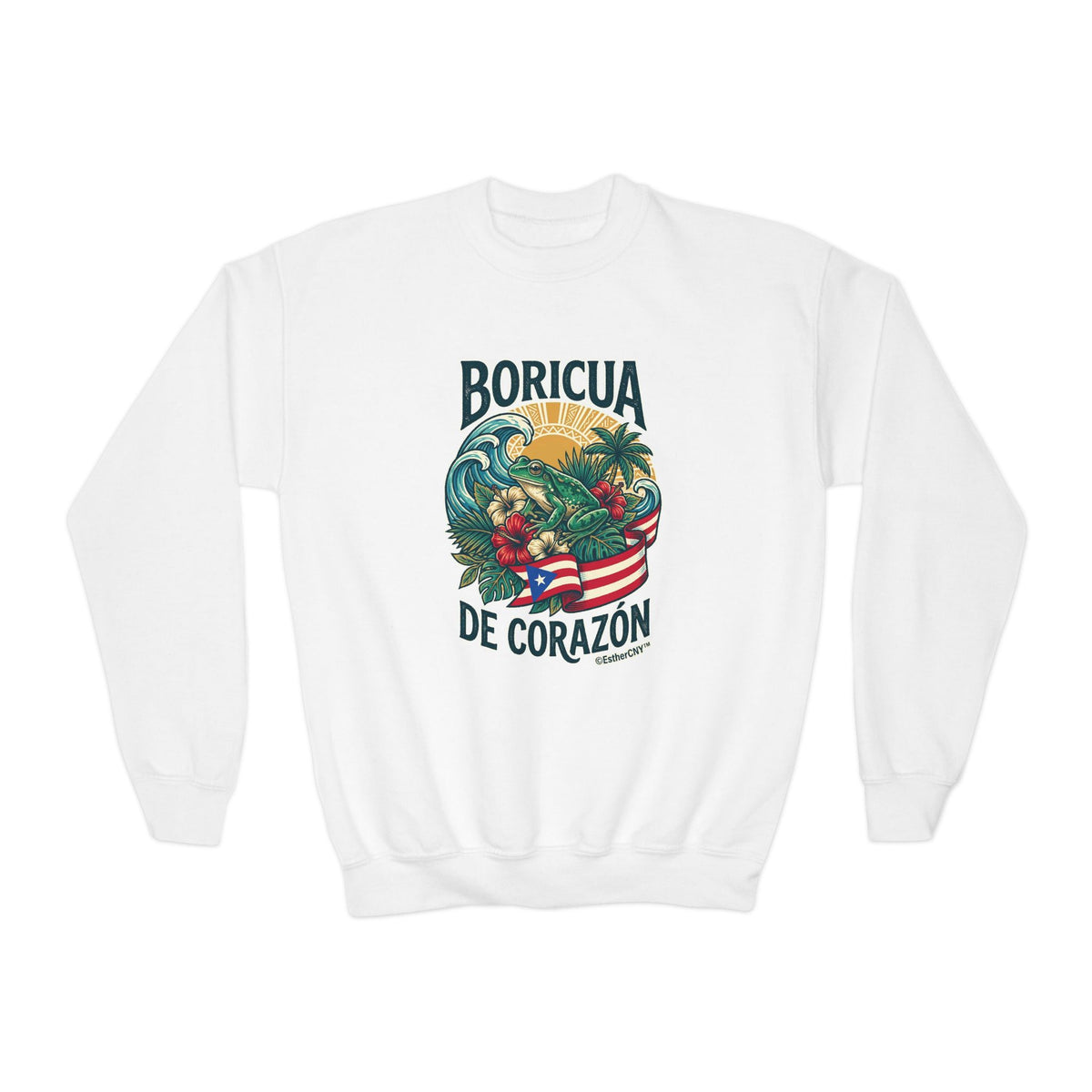 Youth Crewneck Sweatshirt — "Boricua de Corazón / La Isla en Mi Corazón" Puerto Rican Pride Pullover