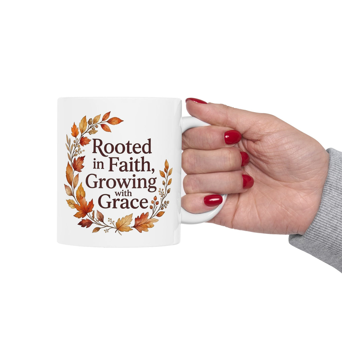 Autumn Blessings Ceramic Mug — "Rooted in Faith Growing with Grace" Fall Floral Coffee Cup (11oz/15oz)