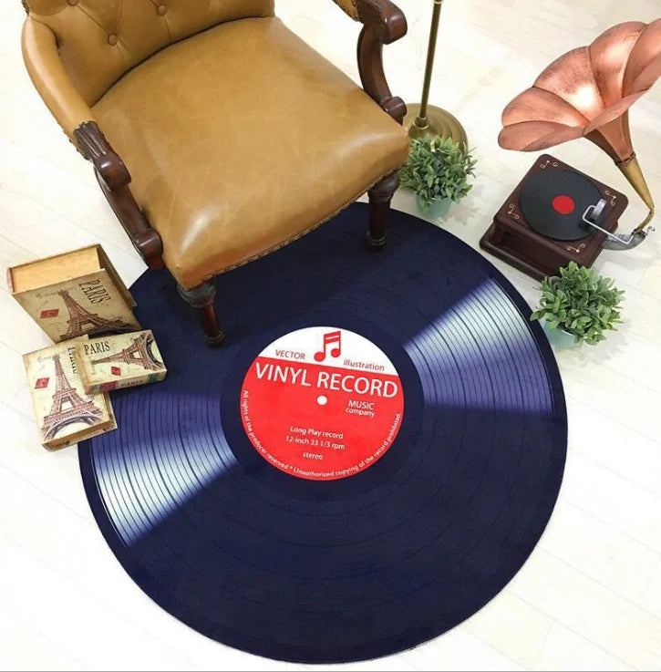 Vinyl Record Printed Round Carpet Rugs