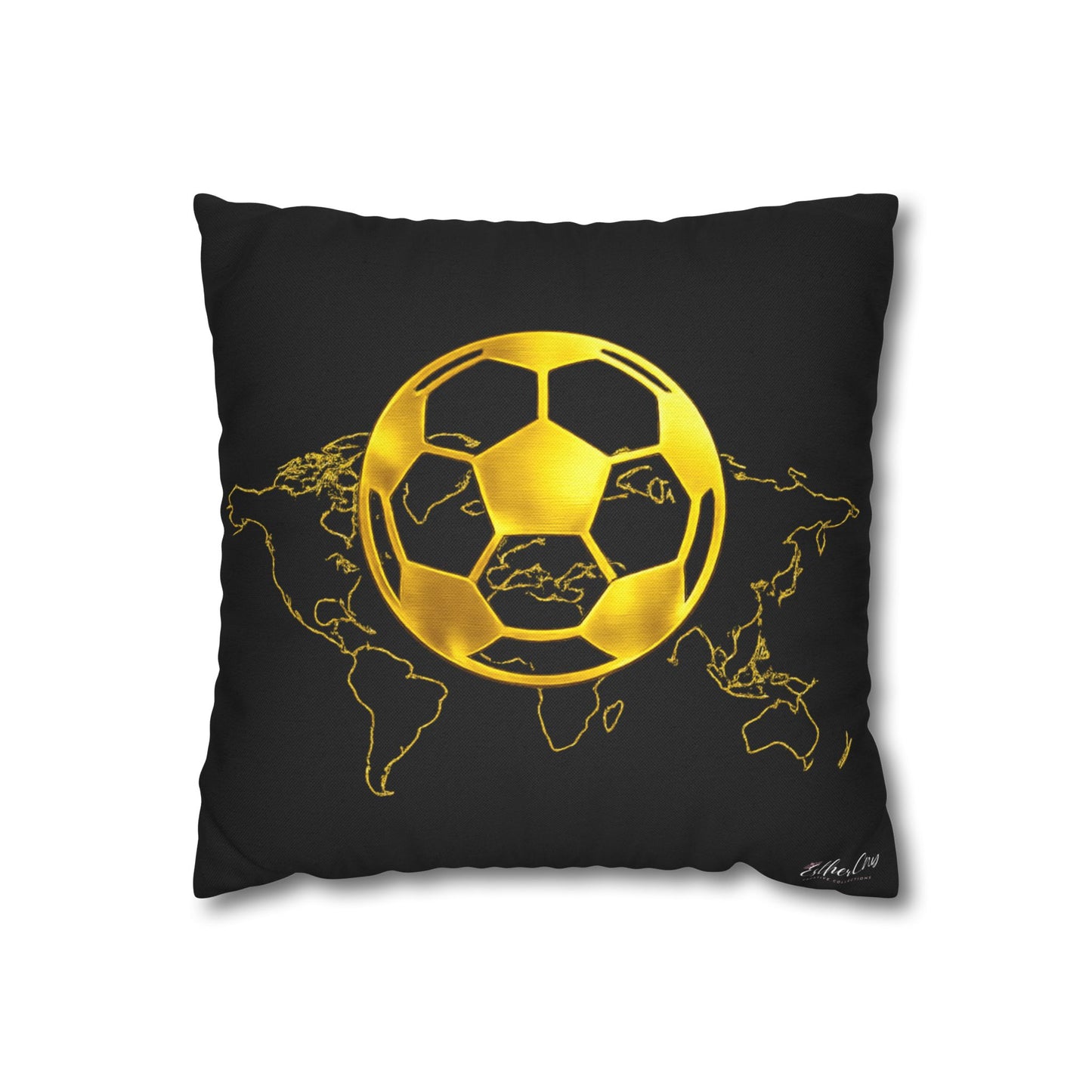 Gold Soccer Ball Pillowcase – World Map Football Accent Cushion Cover
