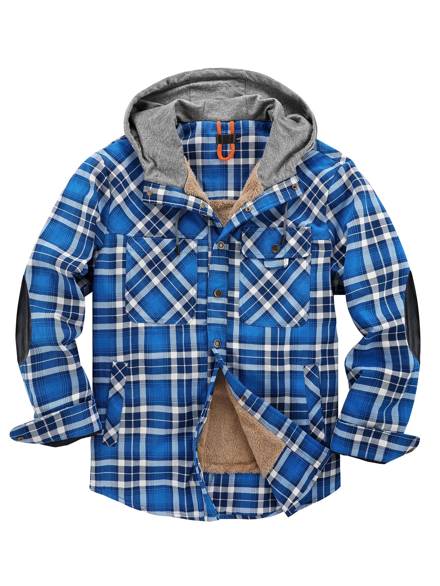 Eisctnd Fleece Sherpa Lined Plaid Flannel Hooded Fleece Lined Men Jacket Casual Button Down Shirt(HoodedBlue-L)