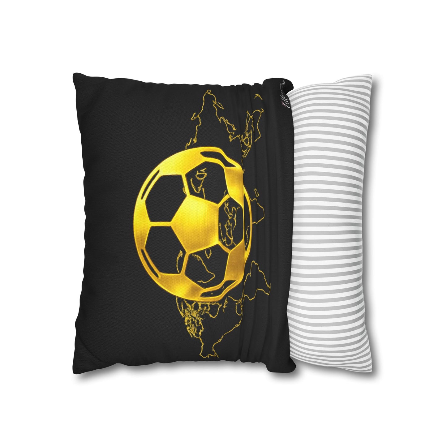 Gold Soccer Ball Pillowcase – World Map Football Accent Cushion Cover