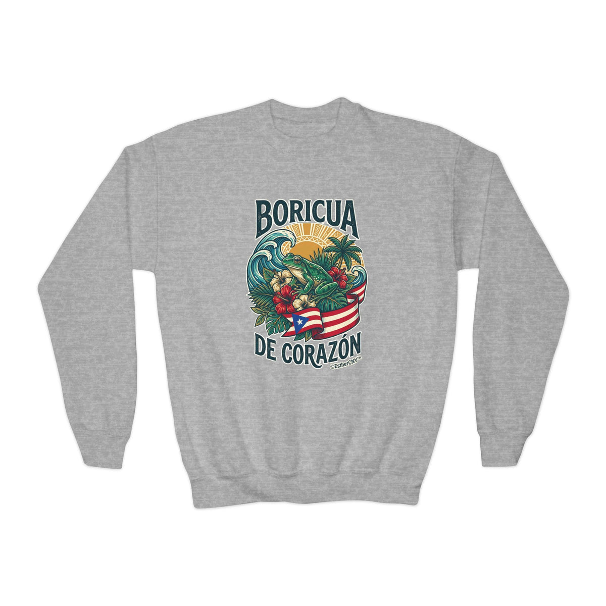 Youth Crewneck Sweatshirt — "Boricua de Corazón / La Isla en Mi Corazón" Puerto Rican Pride Pullover