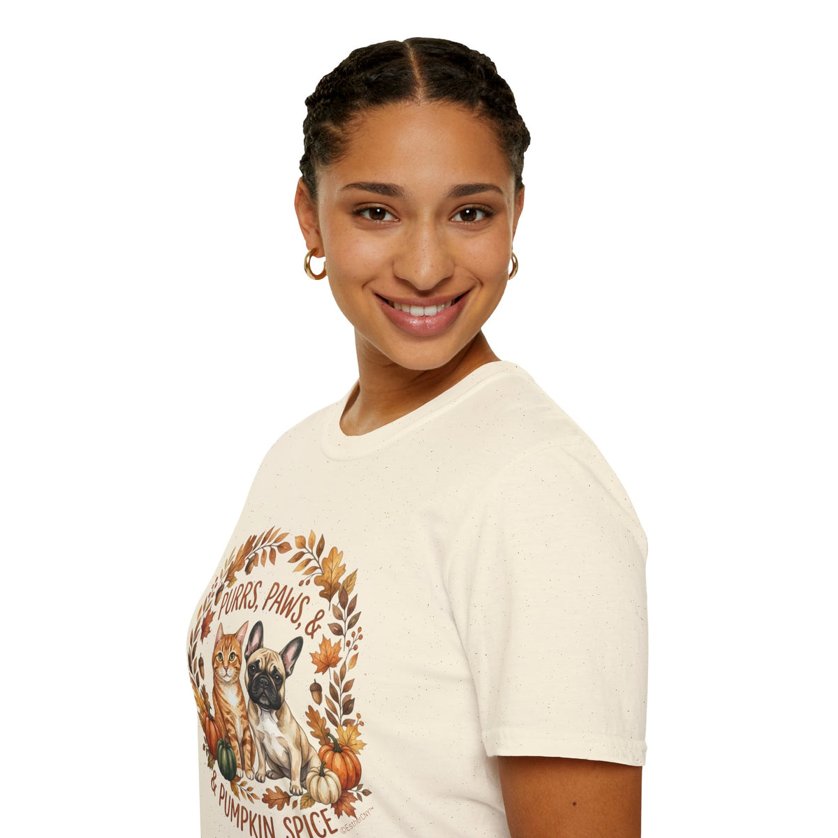 Purrs, Paws & Pumpkin Spice T-Shirt — Fall Cat & Dog Autumn Tee