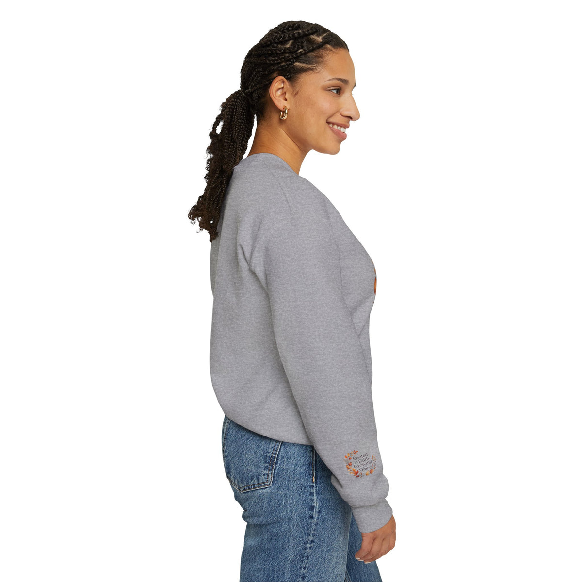 Faith-Inspired Crewneck Sweatshirt — "Rooted in Faith, Growing with Grace" Autumn Wreath