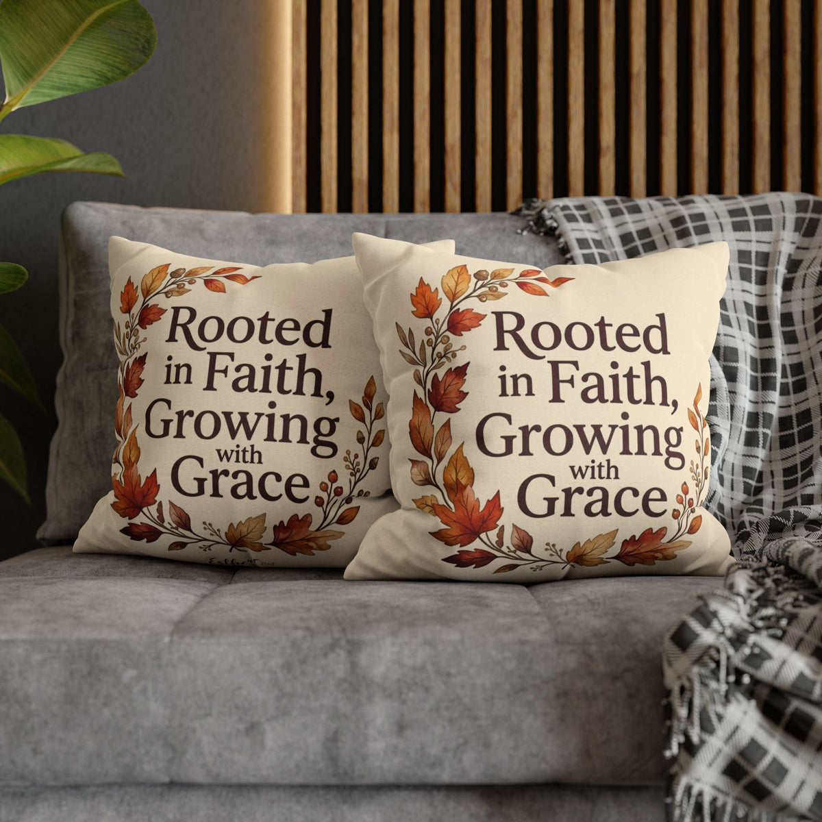 Faith Pillow - "Rooted in Faith, Growing with Grace" Fall Decorative Throw Pillowcase
