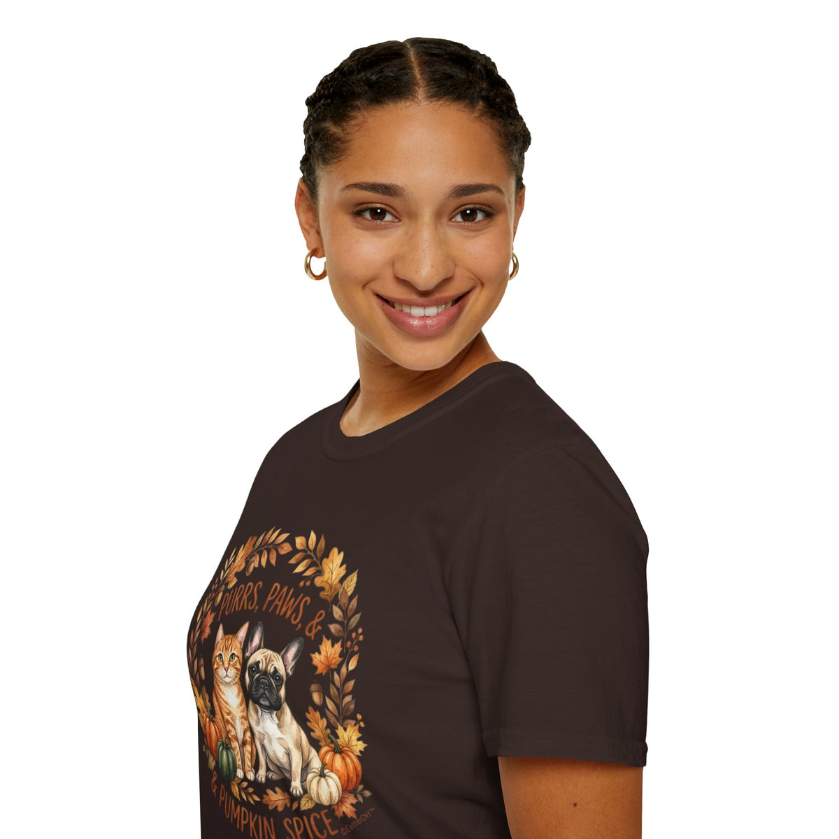 Purrs, Paws & Pumpkin Spice T-Shirt — Fall Cat & Dog Autumn Tee