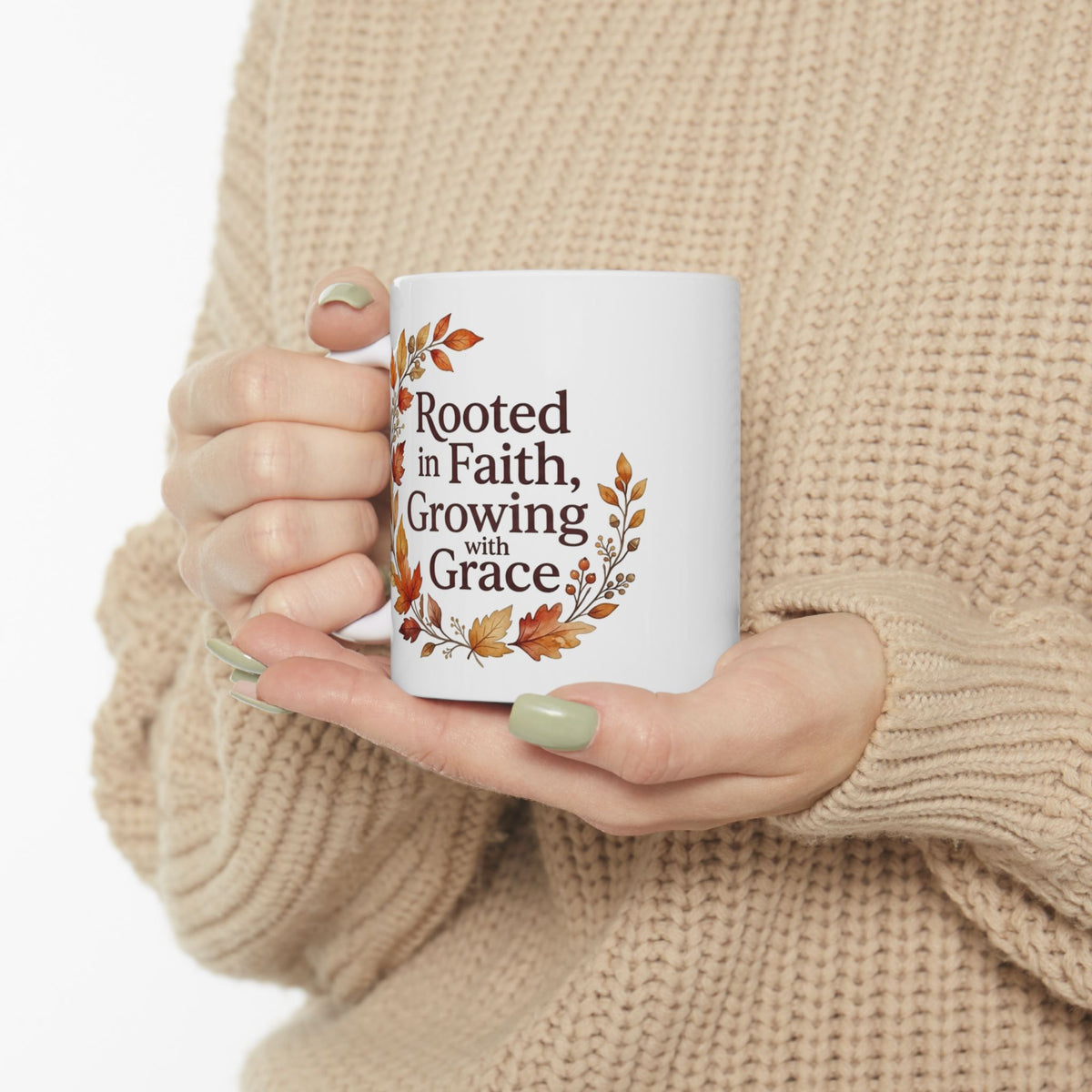 Autumn Blessings Ceramic Mug — "Rooted in Faith Growing with Grace" Fall Floral Coffee Cup (11oz/15oz)