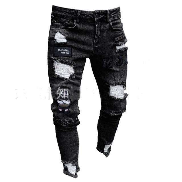 Jeans ajustados con rotos elásticos para hombres