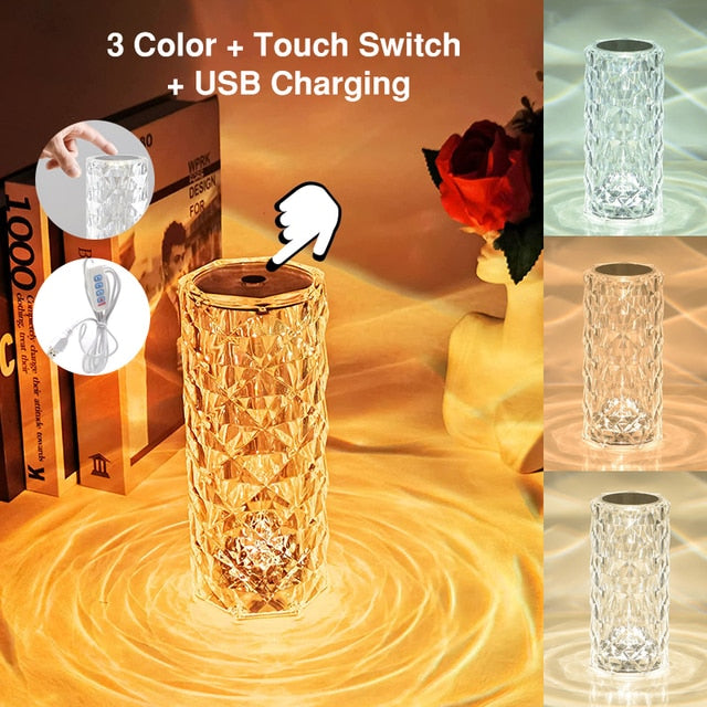 LED Crystal Table Lamp Rose Light Projector