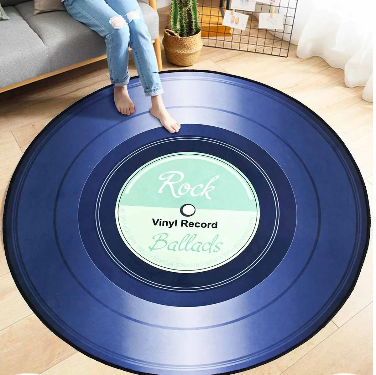 Vinyl Record Printed Round Carpet Rugs