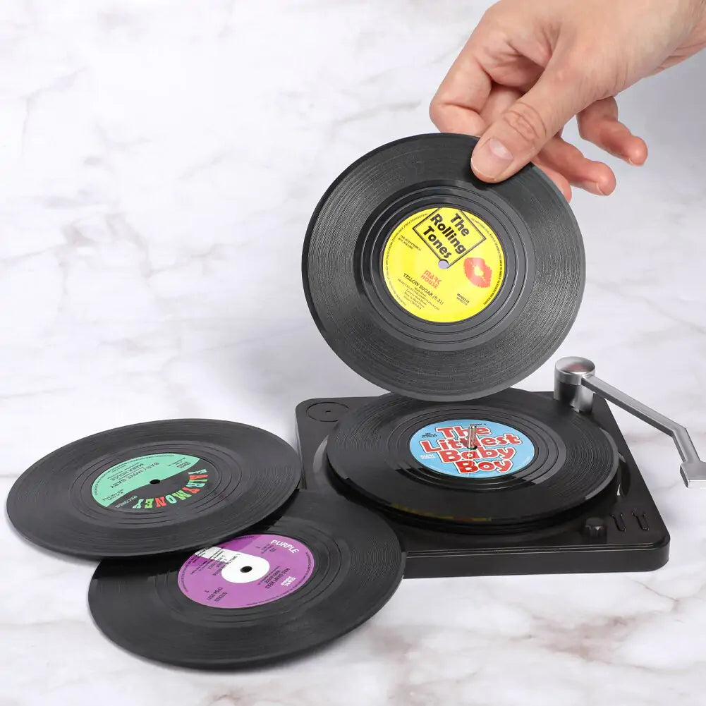 Vinyl Disk Coasters With Holder