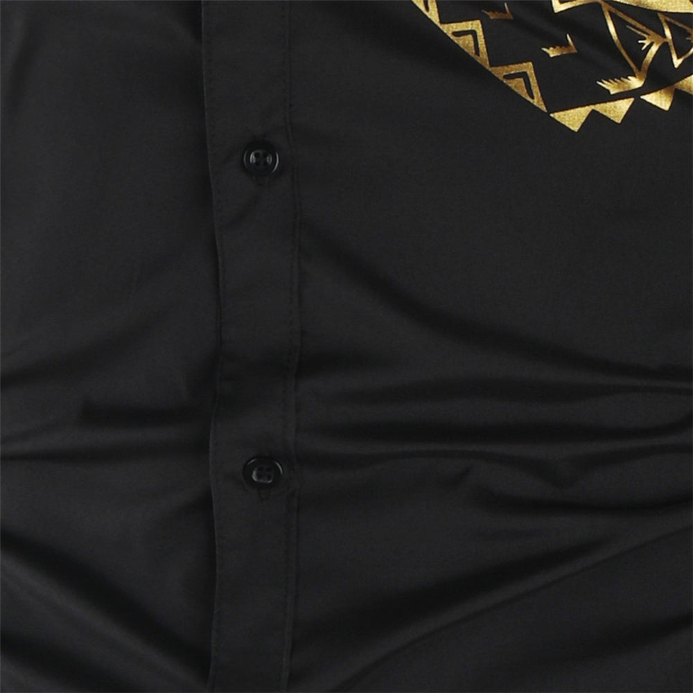 Camisa negra dorada de lujo para hombre, nueva camisa ajustada de manga larga
