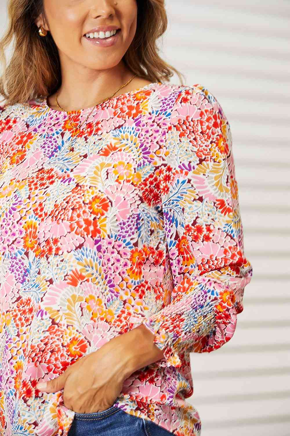 Blusa de manga larga abullonada con estampado floral de Double Take