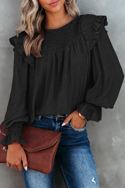 Blusa fruncida con mangas con volantes