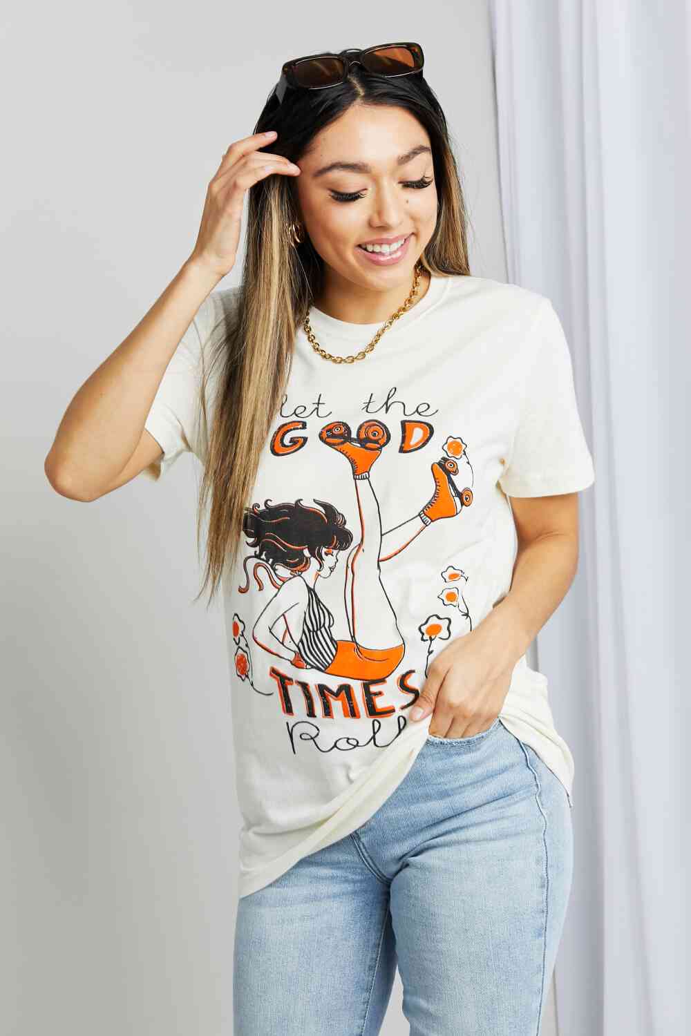 mineB Tamaño completo LET THE GOOD TIMES ROLL Camiseta gráfica