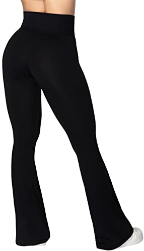 Sunzel Flare Leggings, pantalones de yoga cruzados para mujer con control de barriga, cintura alta y pierna ancha, color negro