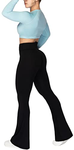 Sunzel Flare Leggings, Crossover Yoga Pants for Women with Tummy Control, High-Waisted and Wide Leg Black