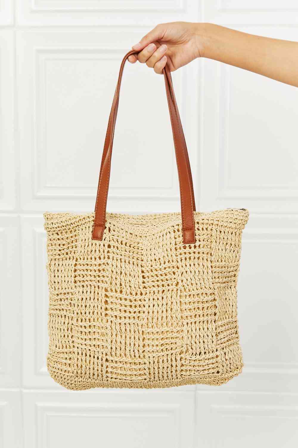 Bolso tote de paja con fecha de picnic de fama