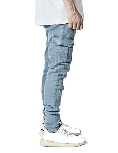 HUNGSON Pantalones vaqueros elásticos ajustados para hombre, pantalones vaqueros ajustados rasgados para hombre, pierna recta desgastada, pantalones de cintura flexible y cómodos