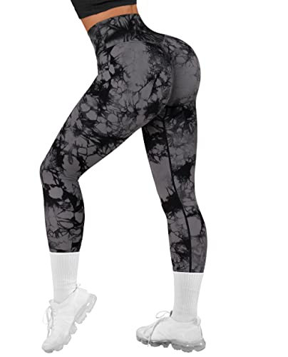 RXRXCOCO Leggings cruzados sin costuras para mujer, cintura alta, levantamiento de glúteos, pantalones de yoga, teñido anudado medio, negro