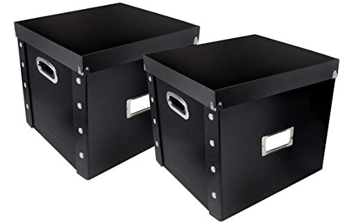 Snap-N-Store Caja de almacenamiento de discos de vinilo - 12" - Paquete de 2 - Caja con capacidad para 75 álbumes de vinilo - Negro