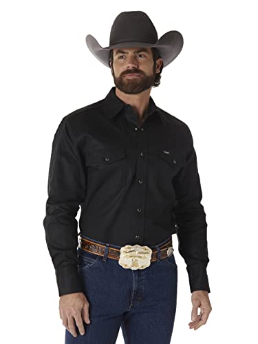 Wrangler Camisa auténtica de manga larga con acabado firme y corte vaquero para hombre, color negro, grande