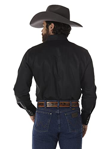 Wrangler Camisa auténtica de manga larga con acabado firme y corte vaquero para hombre, color negro, grande