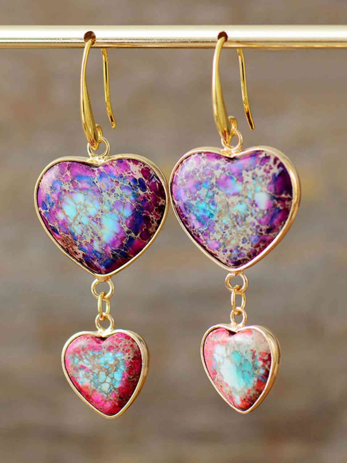 Pendientes colgantes de jaspe imperial en forma de corazón