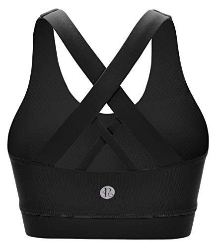 RUNNING GIRL Sports Bra for Women, Criss-Cross Back Padded Strappy Sports Bras Medium Support Yoga Bra with Removable Cups (2353D-Black,M)